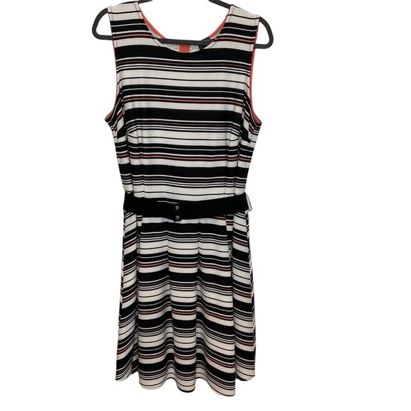 Gabby Skye Women's Striped Sleeveless Spring Dress Belted Back Zip - Picture 1 of 9